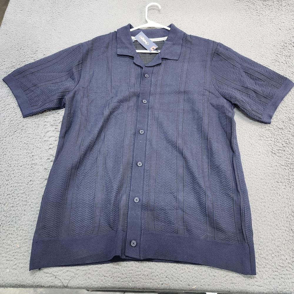 Buffalo Jeans Shirt Mens XL Blue Textured Knit Short Sleeve Button Front Casual